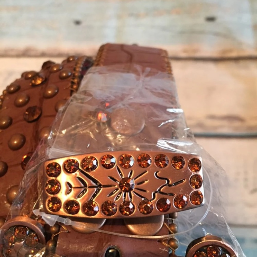 Womens Western Leather Belt Buckle Studded Cowgirl Brown Size Large - Picture 4 of 12